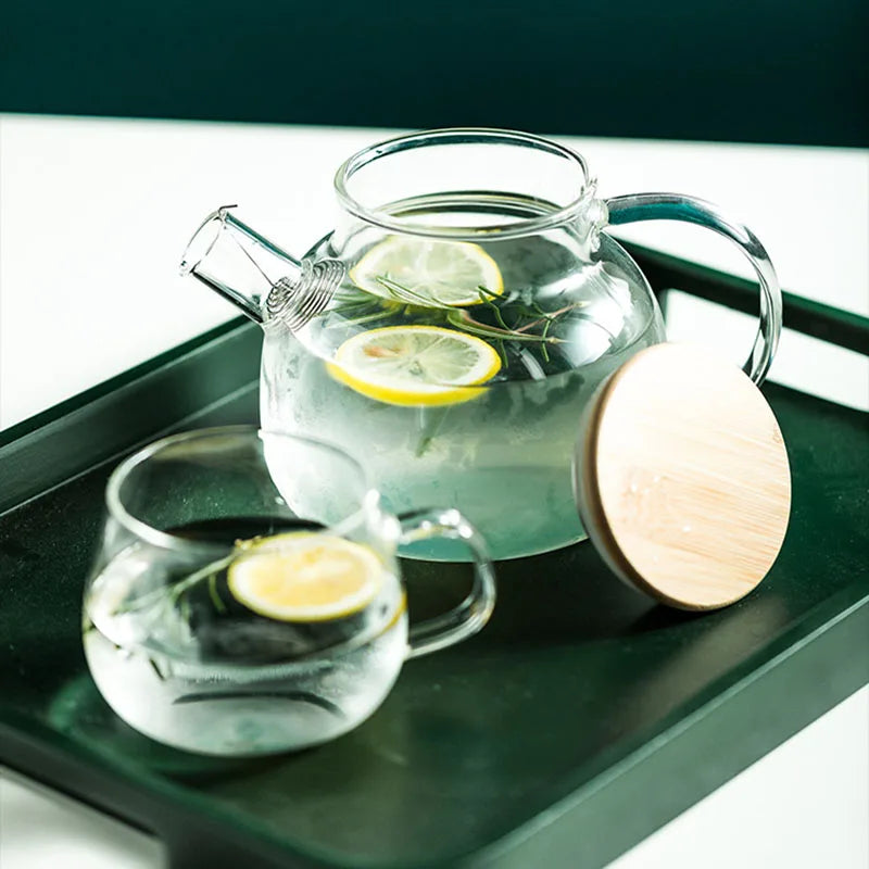 1.8LTransparent Borosilicate Glass Teapot Heat-Resistant Large Clear Tea Pot  Flower Tea Set Puer Kettle Cup Office Home Tool