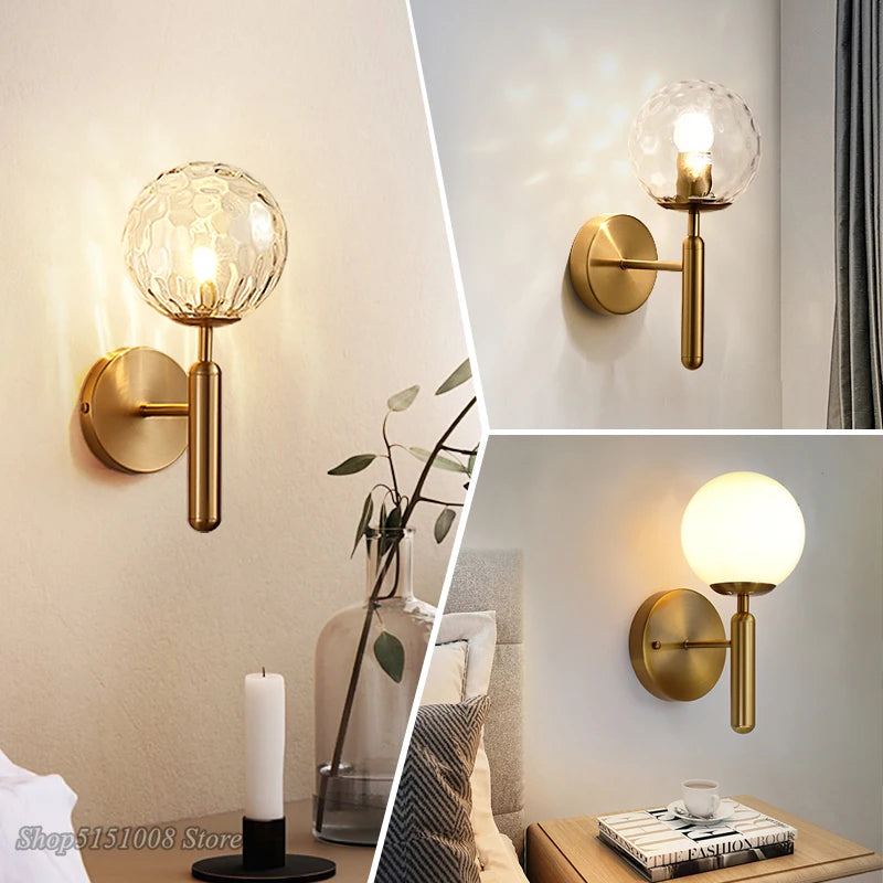 Nordic Modern Wall Lamp Bedroom Beside Glass Ball LED Wall Lights Wandlamp Bathroom Mirror Stair Lights Aisle Lighting Fixtures