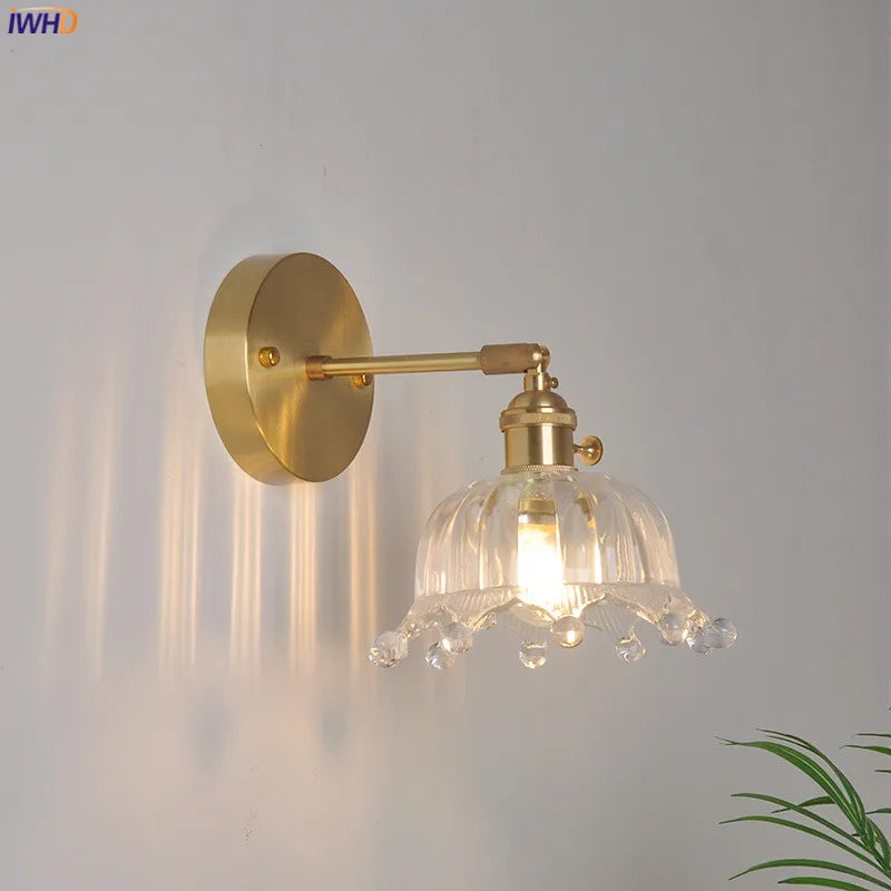 IWHD Copper Glass Vintage Wall Light Fixtures Switch Bedroom Bathroom Mirror Beside Lamp Nordic Modern Wall Sconce Lighting LED