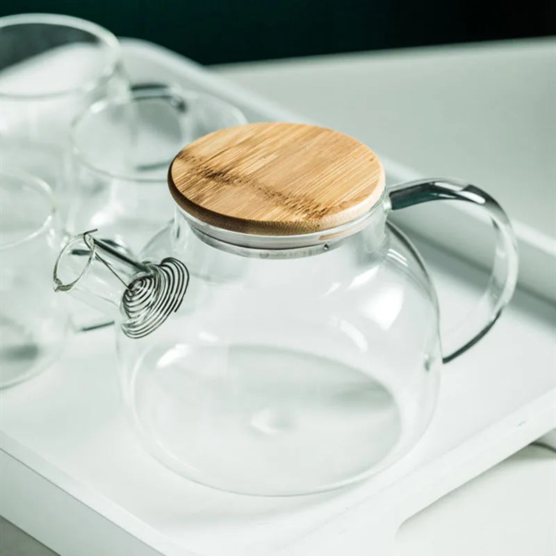 1.8LTransparent Borosilicate Glass Teapot Heat-Resistant Large Clear Tea Pot  Flower Tea Set Puer Kettle Cup Office Home Tool