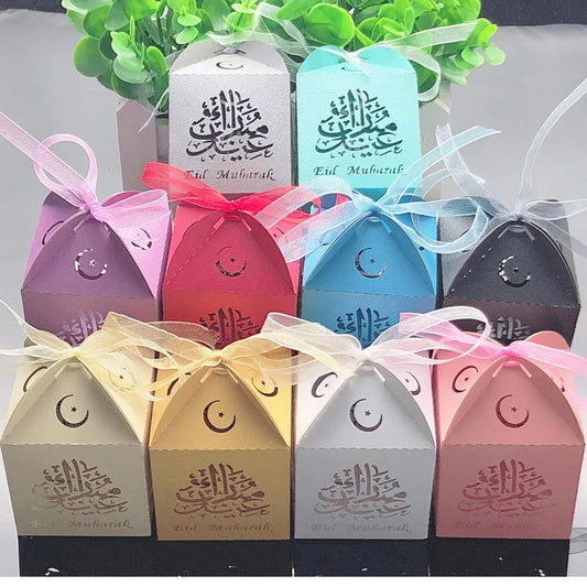 10pcs Eid Mubarak Candy Box Favor Gift Box Packaging Ramadan Decoration Paper Happy Islamic Muslim al-Fitr Eid Party Supplies