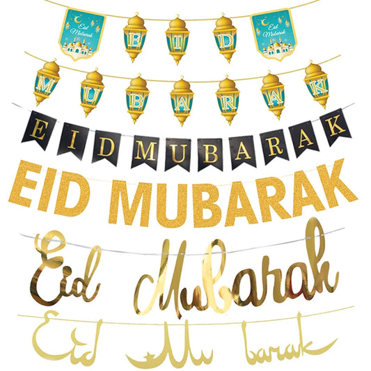 Eid Mubarak Decoration Eid Banner Glitter Star Moon Letter Bunting Islamic Muslim Hajj Mubarak Festival Party Ramadan Decor