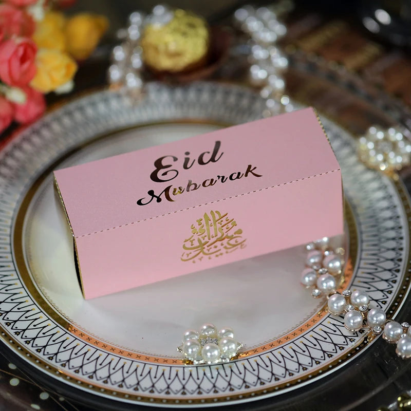 10pcs Eid Mubarak Box Candy Box Ramadan Kareem Favor Gift Boxes DIY Islamic Muslim Festival Happy Al-Fitr Eid Party Decoration