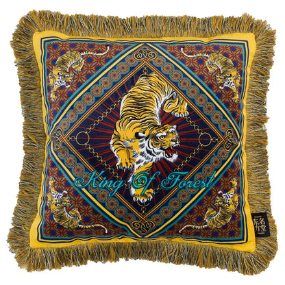 Diphylleia Tiger Cushion Cover Authentic Retro Style High Quality Italy Velvet Fringed Pillow Case Luxurious Home Decorative