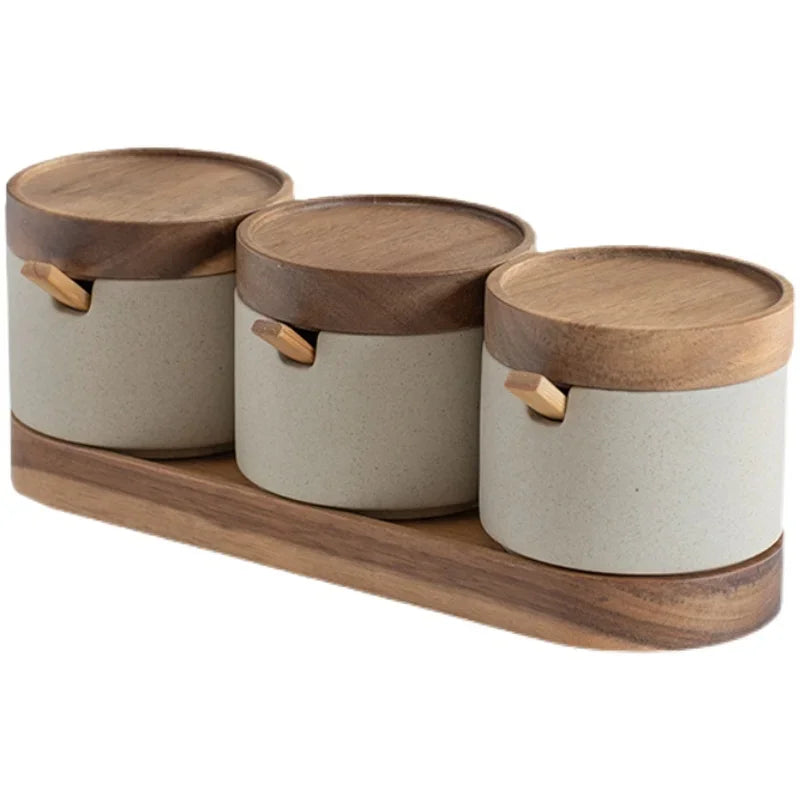 Japanese Kitchen Spice Jar Combination Salt and Pepper Shaker Oil Pot Set Ceramic Seasoning Jar Home Solid Color Seasoning Tool