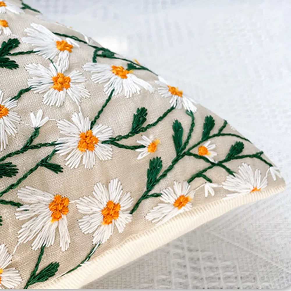 Embroidered Floral Pillow Case Decor Home Light Luxury Sweet Pillow Cushion Cover Throw Square Funda Cogines De 45x45