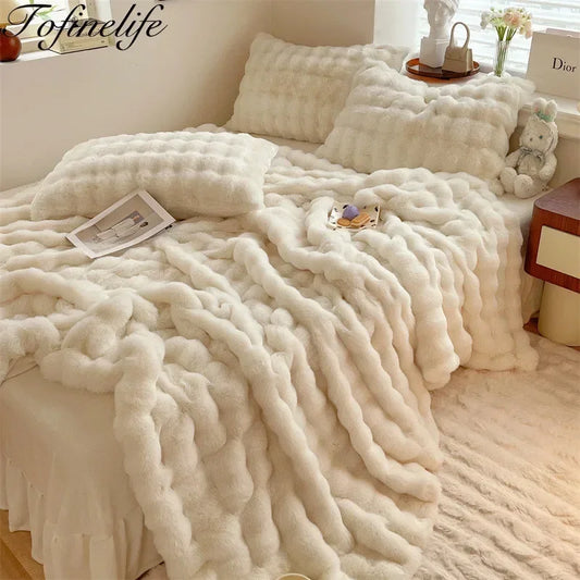 Winter Luxury Imitation Fur Plush Blanket Warm Super Soft Blankets Bed Sofa Cover Fluffy Throw Blanket Bedroom Couch Pillowcase