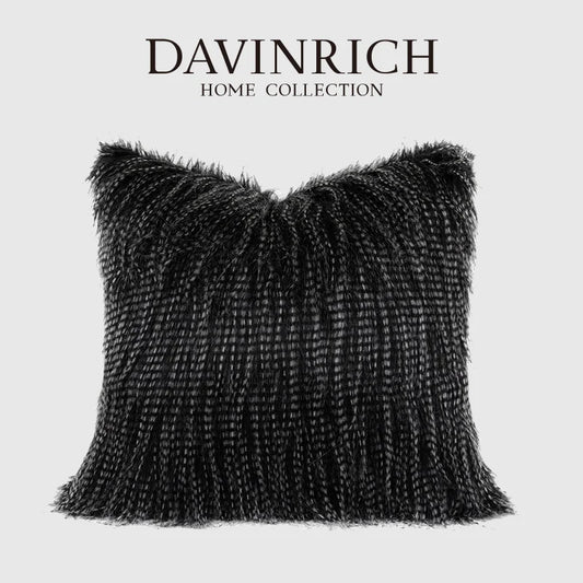 DAVINRICH Modern Simplicity Black Fluffy Throw Pillow Cover Luxury Boutique Art Deco Soft Fuzzy Cushion Case For Sofa Couch Bed