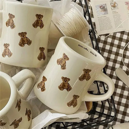 2024 New Bear Ceramic Mug with Handle Korean Cream Milk Coffee Breakfast Waist Cup Cute Household Cup