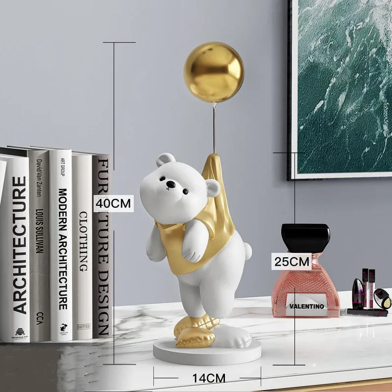 Creative Balloon Polar Bear Resin Ornaments, Home Decor Crafts, Office Desk Figurines, Bookcase Sculpture Craft