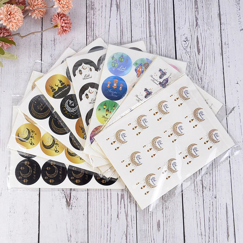 120Pcs Eid Mubarak Paper Stickers Gift Box Sealing Labels Ramadan Kareem Decoration Islam Muslim Festival Party Supplies 2024