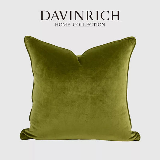 DAVINRICH Italian Velvet Throw Pillow Covers Soft Decorative Luxury Solid Square Cushion Case For Sofa Couch Bedroom Olive Green