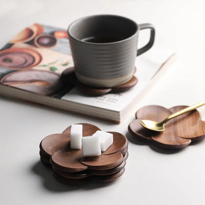 Household Black Walnut Coasters Solid Wood Creative Petal Mats Tea Cups Wooden Coasters Creative Fancy Coffee Cup Coasters