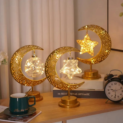 Eid Mubarak Moon Star LED Light Ramadan Kareem Decoration for Home 2024 Islamic Muslim Festival Party Supplies Ramadan Lantern