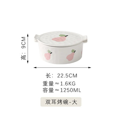 High-capacity Ceramic Baking Bowl Double Ear Baking Bowl Plate Baking Cheese Baking Rice Plate Bowl Soup Bowl