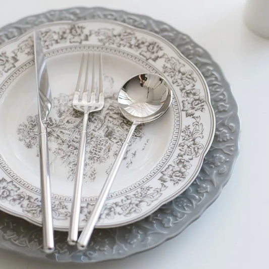 Vintage Gray Ceramic Plate European Style Western Food Dishes Dinner Plates Cake Dessert Dish Household Art Tableware