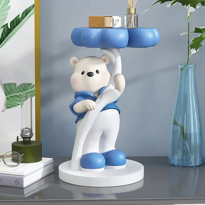 Creative Small Bear Statue Key Storage Tabletop Decorations Nordic Style Interior Figurine Cartoon Animal Decorative Sculptures