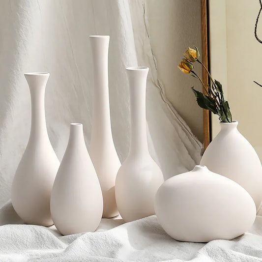 Nordic White Tabletop Vases Ceramic Flower Vase Living Room Decoration Home Pottery and Porcelain  Pot Living Room Decoration