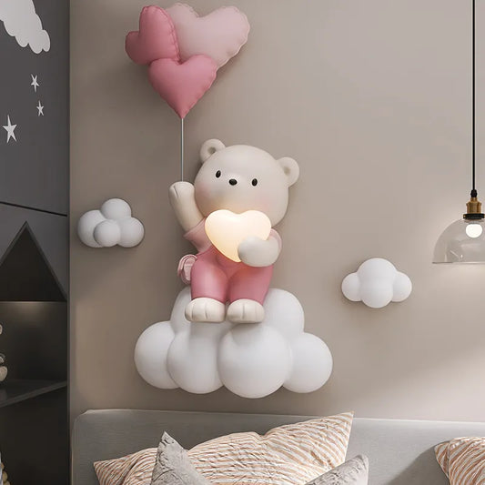 Nordic Style Home Decor Balloon Bear Statue Wall Hanging 3D Relief Wall Hanging Decor Children's Room Bedside Hanging Decoration