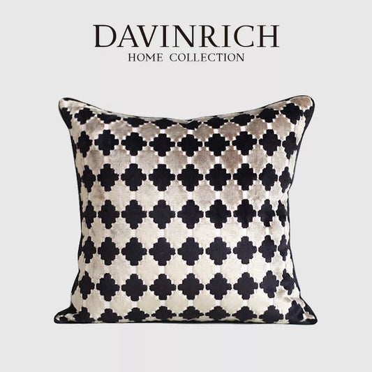 DAVINRICH Maximalism Style Italian Retro Floral Geometry Cushion Covers Super Soft Velvet Decorative Pillow Case Luxury Coussin