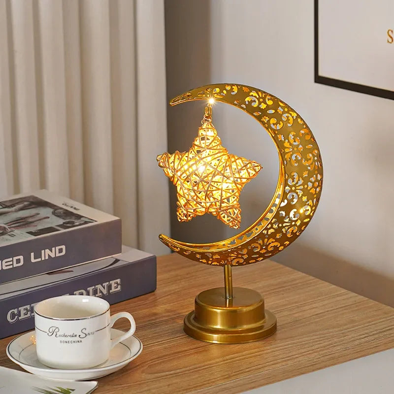 Eid Mubarak Moon Star LED Light Ramadan Kareem Decoration for Home 2024 Islamic Muslim Festival Party Supplies Ramadan Lantern