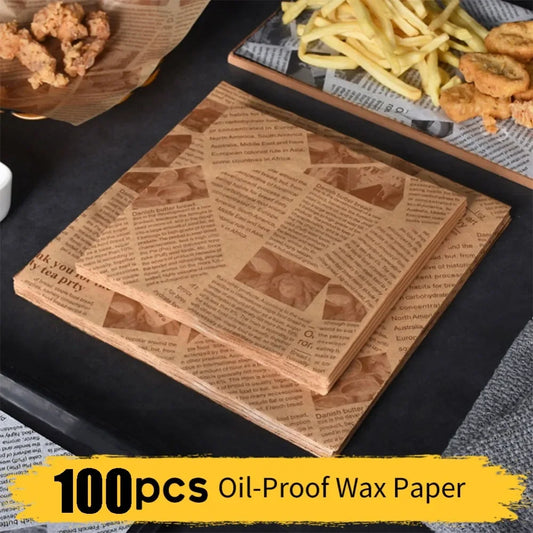 100 Sheets Oil-Proof Paper for Wrapping Sandwich Packaging Burger Bread Fried Food Fryer Air Baking Paper Plate Mat Accessories